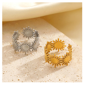 Women's Premium Quality 18K PVD Gold Plated Stainless Steel Sun Shape Wide <b>Open</b> Adjustable Accessory Sweet <b>Ring</b> Fashion <b>Rings</b> - Product Image 1