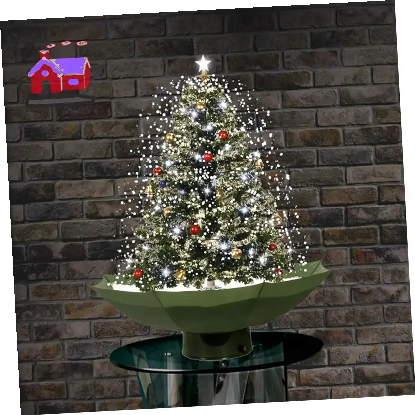 Árvore de natal artificial decorativa, árvore de natal moderna com base de guarda-chuva e caixa de música