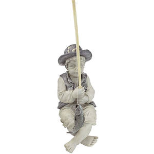 Figurine <span class=keywords><strong>de</strong></span> jardin gome naturelle, en pierre à deux tons, le petit pêcheur <span class=keywords><strong>de</strong></span> chevalière du garçon - Product Image 1