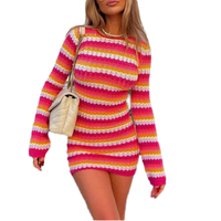 Robe Tricotée Chic à Bretelles Dos Nu Couleur Bonbon, Manches Longues, Coupe Ajustée Relevage des Hanches, Style Sexy, Tendance pour Femme