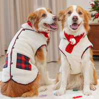 Ensemble Manteau et Écharpe de Noël pour Chien et Chat, Gilet Doux en Polaire à Carreaux, Vêtements d'Hiver Chauds pour Chiots et Chatons avec Écharpe Tricotée XS-6XL