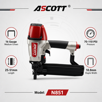 ASCOTT N851 Agrafeuse pneumatique professionnelle calibre 16 à couronne moyenne, pistolet à agrafes de finition 7/16 pouces pour bois, palettes, meubles, caisses, OEM