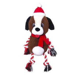 PELUCHE DE NOËL 2024-SHAGGY SANTA <span class=keywords><strong>ST</strong></span>.<span class=keywords><strong>BERNARD</strong></span> AVEC MEMBRES DE CORDE-CHOCOLAT Corde en peluche pour chien marron + jouets en peluche personnalisés - Product Image 1