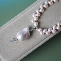 Collar con Colgante de Tulipán y Perla Barroca, Cadena de Perlas de Agua Dulce, Joyería con Dije de Flor Plateada Extraíble para Mujer