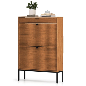Meuble à chaussures moderne en bois durable avec 2 tiroirs ondulés, étagère réglable, autoportant pour entrée - Product Image 1