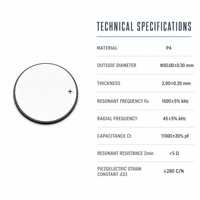 Disco Cerámico Piezoeléctrico PZT4 de 50 mm y 2 mm, Transductor Ultrasónico de 1 MHz