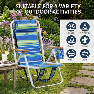<span class=keywords><strong>Silla</strong></span> de <span class=keywords><strong>Playa</strong></span> Plegable Portátil de 4 Niveles Ajustables para Exteriores, <span class=keywords><strong>con</strong></span> Portavasos y Reposacabezas Extraíble - Product Image 5
