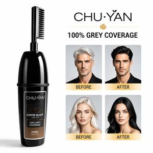 CHU·YAN Coloration Permanente Noire pour Cheveux 500ML Couverture 100% des Cheveux Gris Formule Liquide pour Tous Types de Cheveux - Product Image 1