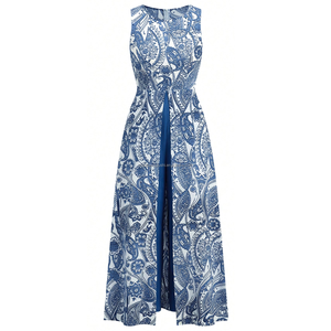 Combinaison ample à imprimé Paisley style bohème pour femme, élégante, col rond, sans manches, fente avant, maxi, tenue de plage estivale, personnalisable - Product Image 2