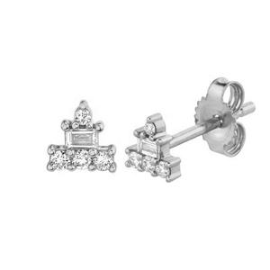 Gemnel asymétrique forme caractéristiques un <span class=keywords><strong>blanc</strong></span> diamant flanqué des deux côtés par diamant rond assommoirs chic boucles boucle d'oreille - Product Image 4