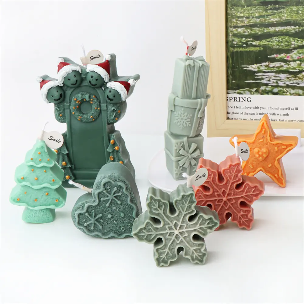 Caja de regalo de Navidad Elk Jingle Bell decoración lapeado presente moldes para hacer velas apiladas muñeco de nieve bola alce Pilar jabón cera molde