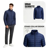 Chaqueta Acolchada Ligera con Cuello Alto para Hombre, Color Azul Marino, Ropa Casual de Invierno, Abrigo Acolchado para Uso Diario Urbano