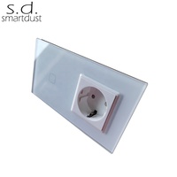 Interrupteur tactile et prise murale 1 gang 2 voies Smartdust en verre cristal électrique, sensible et capacitif, pour hôtel