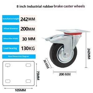 Roda Putar Karet Tahan Aus Industri Berat dengan Rem, Roda <span class=keywords><strong>6</strong></span> Inci, Operasi Senyap, Penyerap Guncangan untuk Troli - Product Image 2