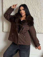 Janveny2026 Nouvelle veste d'hiver épaisse et chaude en duvet pour femmes, col en fourrure de renard véritable, manteau en duvet tendance, parka en fourrure matelassée décontractée pour femmes