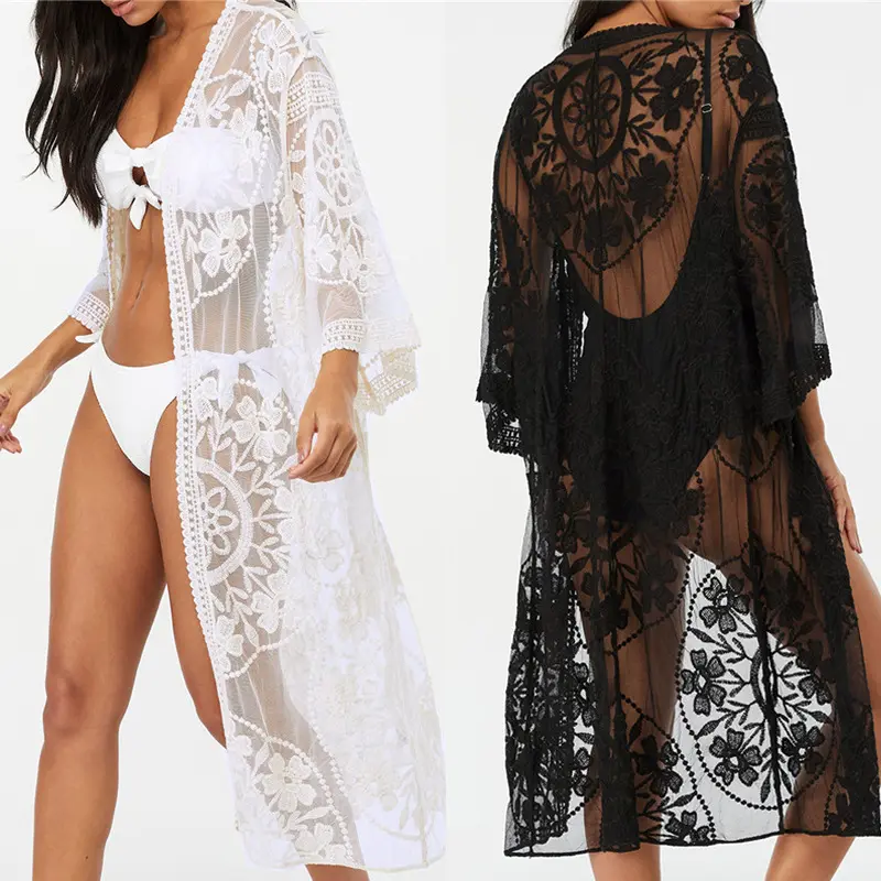 Hot Skirt Swim Lace Mesh Wear With Beach For Women Sarong Ladies Bikini And Ups Knitted Sheer Dress Cover Up Kimono Resort Femme