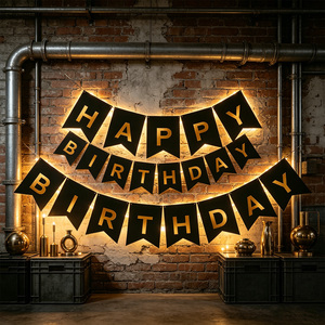 Articoli per feste di alta qualità Striscione Buon Compleanno Lettere Nere e Oro 14 Pezzi 4M Decorazione per Feste - Product Image 6