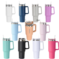 Gobelet d'aventure personnalisé avec logo original, 40 oz, gobelet de voyage sous vide 18/8 avec poignée et paille, design moderne, tasse à café blanche