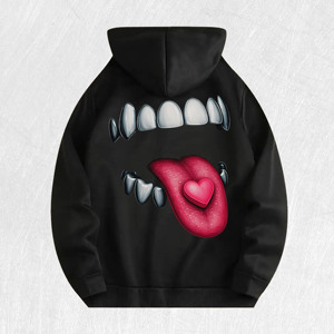 Felpa <span class=keywords><strong>con</strong></span> <span class=keywords><strong>Cappuccio</strong></span> <span class=keywords><strong>con</strong></span> Grafica di Bocca e Cuore Audace, 100% Cotone, Magazzino USA, 6 Colori - Product Image 1