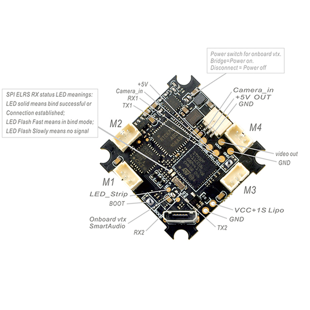 Happymodel ELRS F4 2G4 AIO 5in1 Flight Controller Built-in SPI 2.4GHz ELRS Receiver FPV Toothpick Freestyle Racing Drone Screws