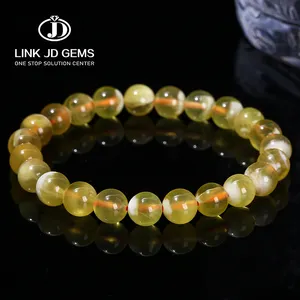 JD Genuine Energy Gems Handmade Single Elastic Bangles Natural Stone Top Australian Golden Prehnite Bead Bracelets