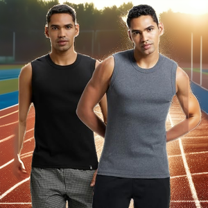 Summer 180G Plus Size Breathable Eco-Friendly Anti-shrink Quick Dry Knitted Sporty Solid O-Neck 100% Cotton Tight Fitting Men's - Product Image 2