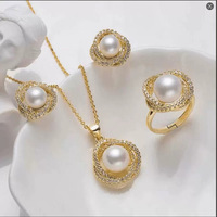 Parure de Bijoux de Luxe 3 Pièces en Alliage Plaqué Or, Perles d'Imitation, Collier, Boucles d'Oreilles et Bague, Accessoires Décontractés, Vente en Gros