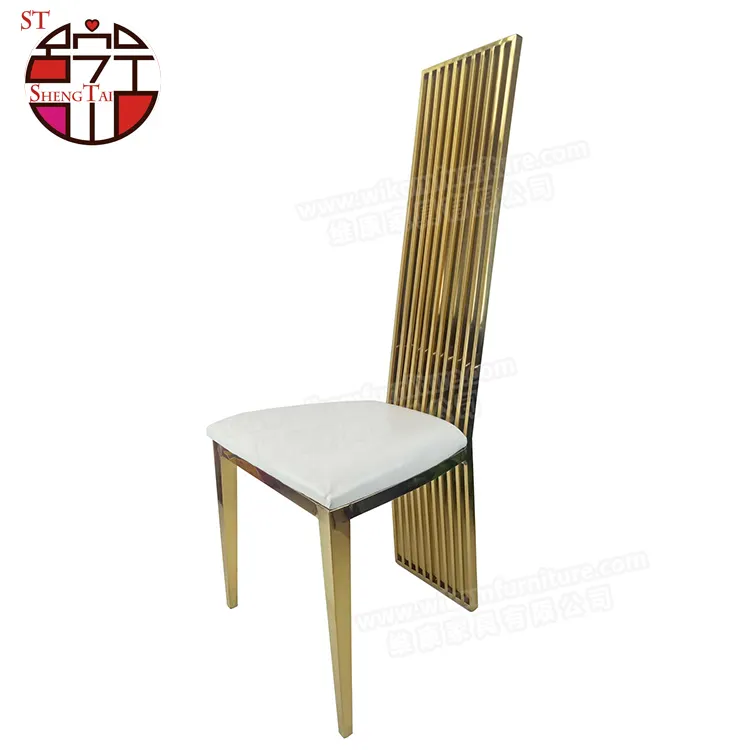 Toptan beyaz minder yüksek geri yemek sandalyesi paslanmaz çelik altın düğün sandalyeleri