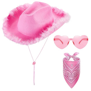 Sombrero de Vaquero Rosa con Plumas, Set de Sombrero de Vaquero Rosa para Fiesta, Artículo de Moda Transfronterizo de la Serie Rosa, Superventas - Product Image 5