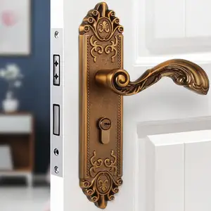 Luxury antique zinc alloy exquisite carved door lock indoor bedroom solid wood door handle and lock