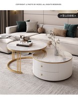 Table basse ronde moderne simple en verre avec rangement télescopique Petite combinaison de salon domestique Caractéristique mobile