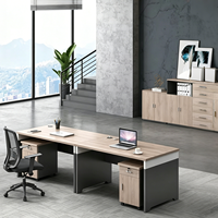 Bureau de travail commercial pour deux personnes avec fente pour carte d'employé, ensemble chaise et bureau d'ordinateur en PVC, design moderne