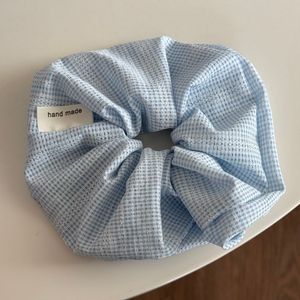 Versione coreana elegante da donna per capelli con elastico per capelli in tessuto scozzese serie blu - Product Image 5