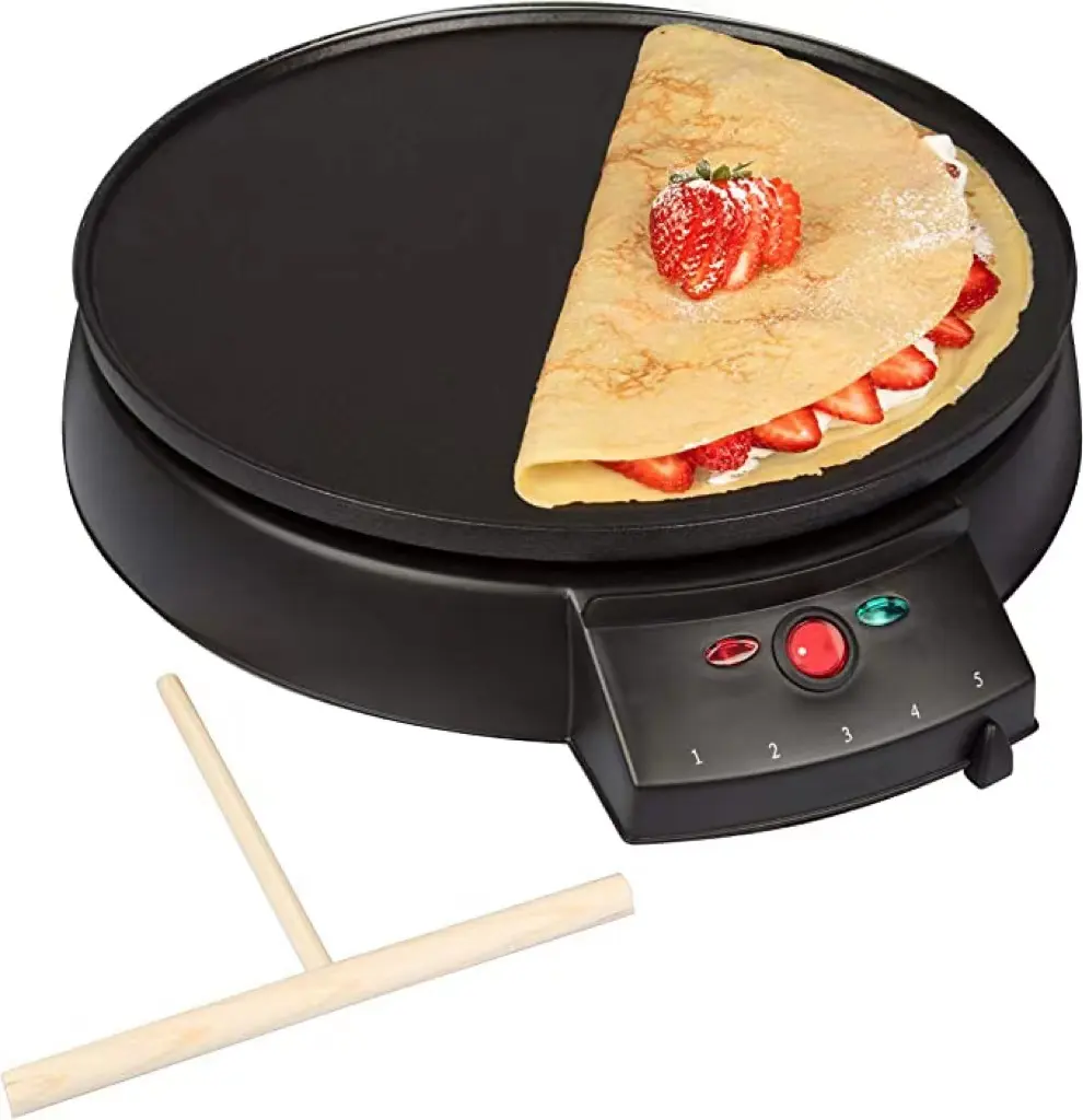 12 "Griddle & Crepe Maker, Non-Stick Electric Crepe Pan w Batter Spreader & Guia de Receita-Dual Use forBlintzes Eggs Pancakes