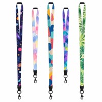 Lanière personnalisée en polyester avec impression numérique, porte-badge à crochet, motif géométrique lune étoile arbre pour le bureau et les salons professionnels