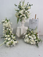 Rangkaian Bunga Artifisial untuk Pernikahan, Dekorasi Lorong Meja, Warna Putih Hijau, Hydrangea, Mawar, Calla Lily, Bahan Sutra