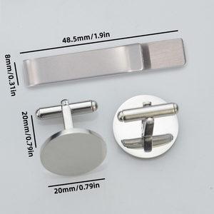 男性ギフトパーソナライズされたカスタマイズされたカフスボタンとネクタイクリップ刻印可能な空白のカフスボタン夫のボーイフレンドの父のためのステンレス鋼 - Product Image 2