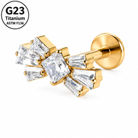 Set Perhiasan Tindik Titanium ASTM F136 Berbagai Macam CZ Flat Back Labret Stud Earrings Bentuk Daun Kucing, Hati, Bunga untuk Cartilage, Helix, Tragus