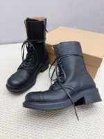 Bottes de moto vintage en cuir pour femme, à lacets, avec fermeture éclair latérale, talon épais, mi-mollet, style biker, noir et marron