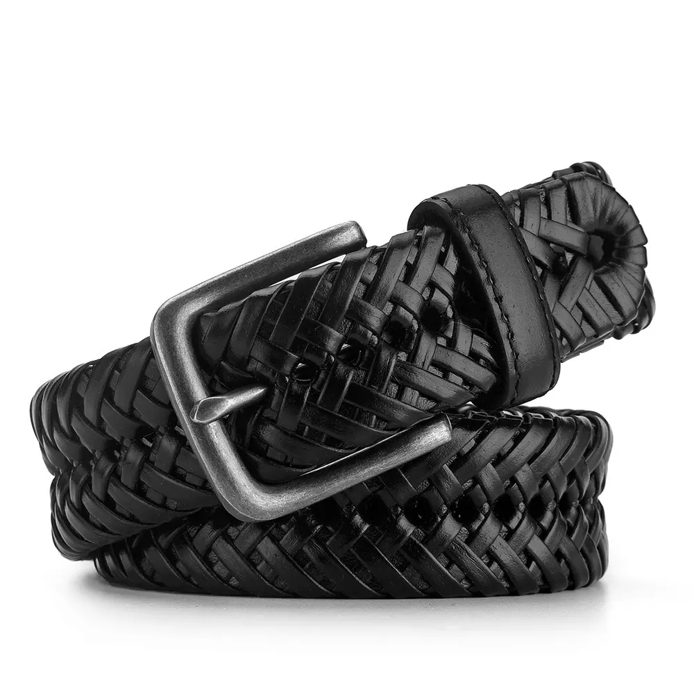 New Casual Wild Men's Leather Braided Woven Belt Business Fashion Male Pin Buckle Belt