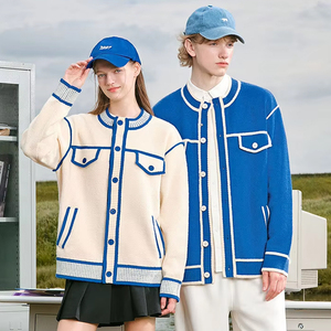 Cárdigan de punto estilo universitario personalizado para <span class=keywords><strong>hombre</strong></span>, con ribete en contraste azul, estilo retro preppy, chaqueta de punto con <span class=keywords><strong>botones</strong></span>, suéteres para <span class=keywords><strong>hombre</strong></span>, venta al por mayor OEM - Product Image 2