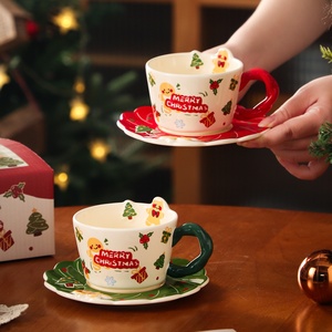 Creative Christmas Cartoon Cute Gingerbread Man Ceramic Mug <b>Set</b> High Temperature Resistant <b>Afternoon</b> <b>Tea</b> Gift - Product Image 4
