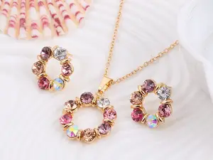 High Quality Colorful Stone Jewelry Set Charm Gold Plated Necklace Bridal Jewelry Set