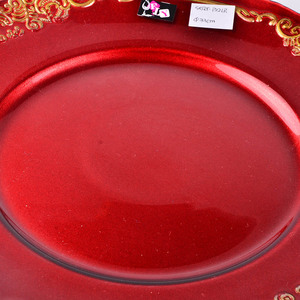 Assiettes de présentation en verre rouges et or de 13 pouces pour Noël, assiettes décoratives rouges pour mariage, vente en gros, faible MOQ - Product Image 6