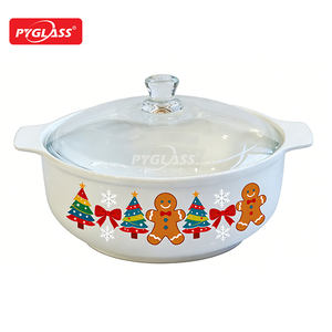 Ollas de Cerámica Pyglass con Tapa de Vidrio <span class=keywords><strong>y</strong></span> Lindas Calcomanías, Cazuela para el Hogar, Apta para Fuego, <span class=keywords><strong>Horno</strong></span> <span class=keywords><strong>y</strong></span> Congelador - Product Image 2