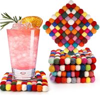 Offre Spéciale SHnumber1 Tapis de Bureau et Sous-Verres Ronds Bohèmes Écologiques en Laine Absorbante, Faits Main en Feutre Coloré Arc-en-ciel