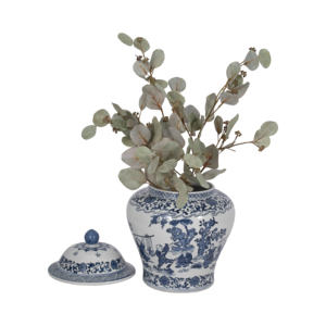 Vaso decorativo in ceramica con coperchio in porcellana blu e bianca per la decorazione di casa, ufficio e tavolo - Product Image 2