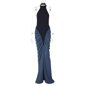 Vestido Maxi Halter para Mulheres, Costas Descobertas, Com Ruches Laterais, Estilo Bodycon, Vestidos de Festa em Cores Contrastantes - Product Image 6