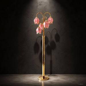 Lámpara de Pie Vintage con Pétalos de Cristal Floral, Portalámparas E26, Marco de Metal Dorado, Luz de Ambiente para Dormitorio - Product Image 3