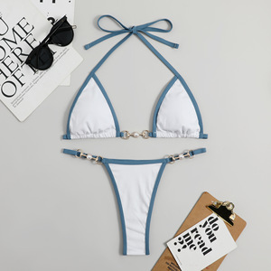Custom Swimwear Rib Binding Trim <b>Micro</b> Color Block <b>String</b> <b>Bikini</b> <b>Micro</b> Triangle <b>Bikinis</b> Beachwear Sexy Swimsuit for Women - Product Image 1